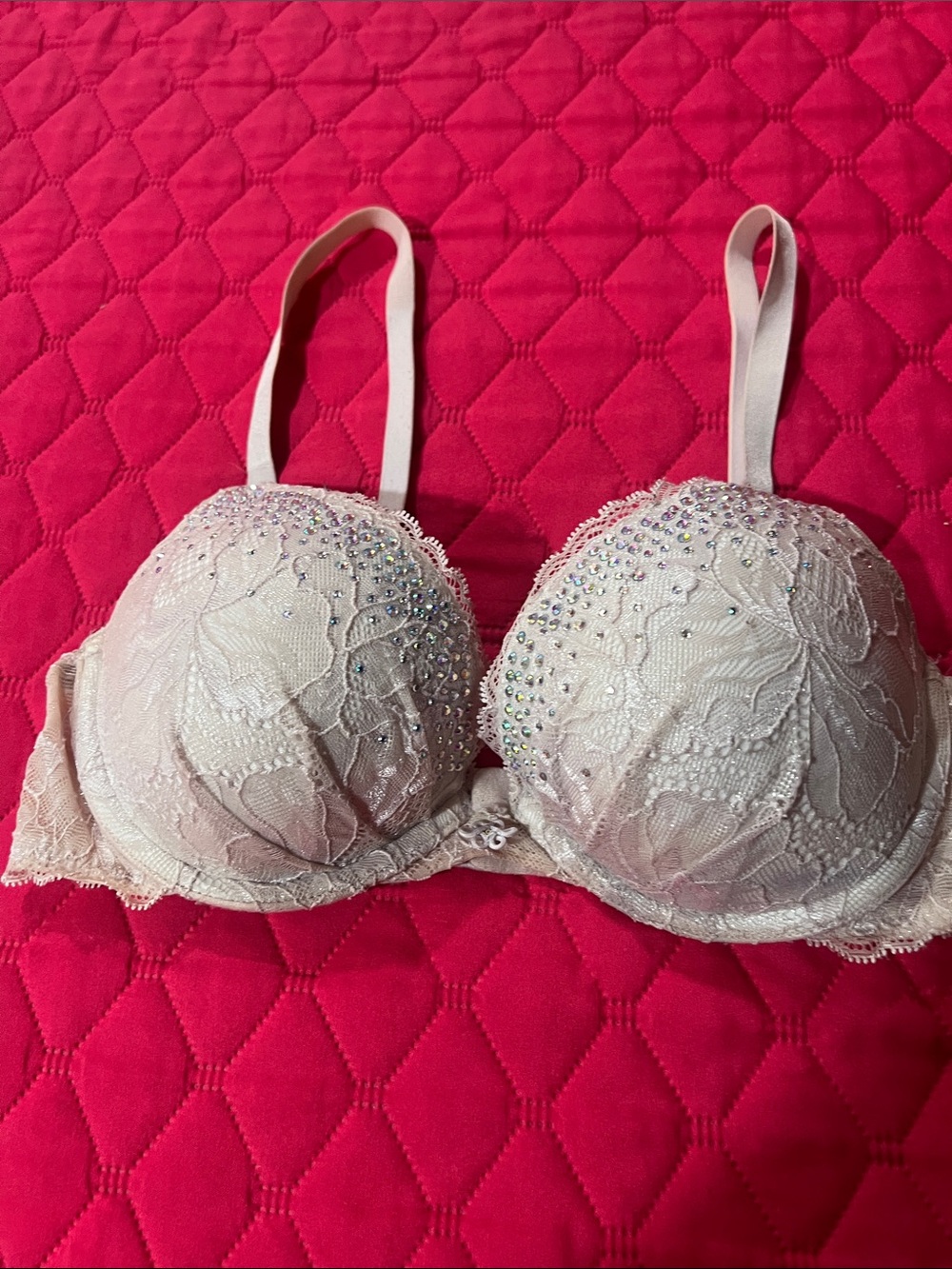 Victoria's Secret Pale Pink Embellished Lace Push-Up Bra